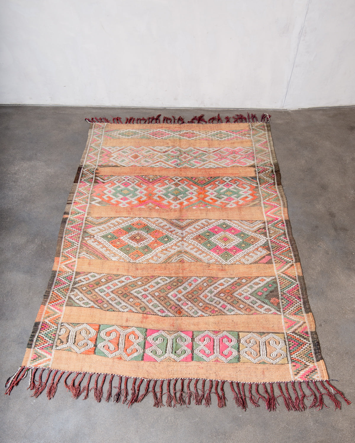 Modern, designer, handcrafted Berber rug from Morocco. Vintage Kelim carpet with beautiful designs and robust flat weave out of wool.